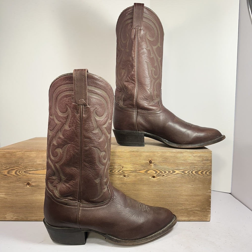 Tony Lama Western Cowboy Boots Mens SZ 10EE Brown Leather Sole USA Ranch Rodeo